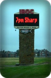 Stone encased LED pole sign - Texas LED Sign Company